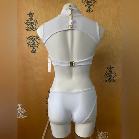 NWT High Neck One Piece Monokini Swimsuit Cut Out White Large - Picture 15 of 16